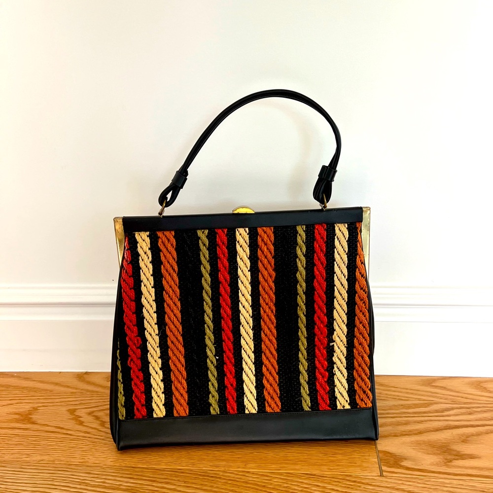 Womens Woven Striped Handbag Purse Shoulder Bag Top Handle Multicolor OS